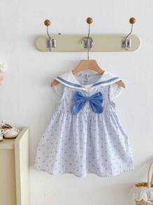 Robe d'été pour bébé fille au style marin avec nœud papillon et imprimé en forme de cœur