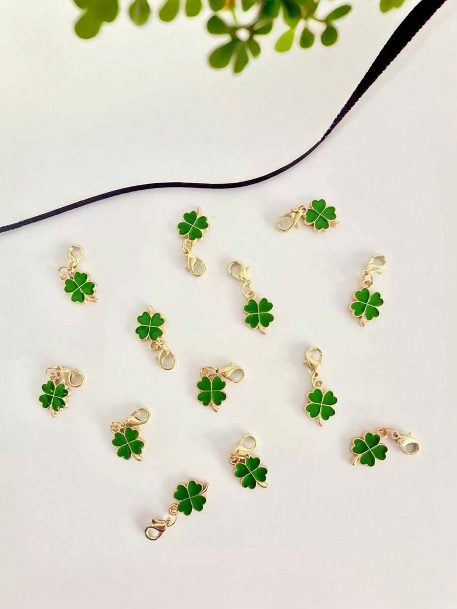10 buc breloc cu trifoi cu patru foi, noroc, breloc cu trifoi norocos, cadou de Ziua Sf. Patrick, cadoul perfect pentru ceremonii de absolvire, nunți, ceremonii și decorațiuni de ambalare, accesorii auto, breloc pentru geantă, școală, drăguț Goth Y2K - verde - Vizualizare 1