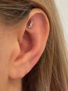 S925 纯银心形平背穿孔耳环 16G 螺纹耳轮耳环耳屏耳环海螺耳环叠戴耳环