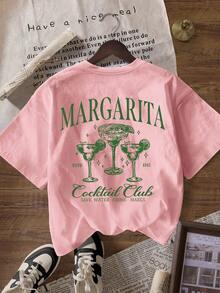 Margarita Graphic Women Casual Round Neck Short Sleeve T-Shirt, Summer Beach T-Shirt - Baby Pink - View 3