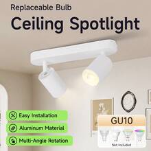 CANMEIJIA Foco empotrado en el techo GU10, lámpara LED de doble cabezal blanca y rotatoria para decoración de habitaciones, apta para sala de estar/dormitorio/cocina/balcón/almacén/estudio/comedor/bar/cafetería/lobby/pasillo/oficina, AC85-265V - Foco GU10 de doble cabezal - Ver 3