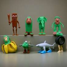 Set Of 8 Wacky Italian Plastic Figurine Brainrot Tung Tung Tung Sahur Tralalero Tralala Funny Desktop Decor, Gag Gift For Halloween Christmas Birthday | Quirky Folk Art Style Sculptures, Unique Shelf Display