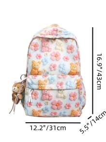 New Fashion Cute Bear & Flower Pattern Lightweight Large Capacity Backpack For Middle School Students