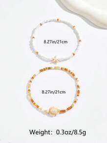 2pcs Summer Sexy Beach Glass Beads Anklet, Versatile Handmade Beaded Starfish & Turtle Anklet Set, Bohemian Style Jewelry