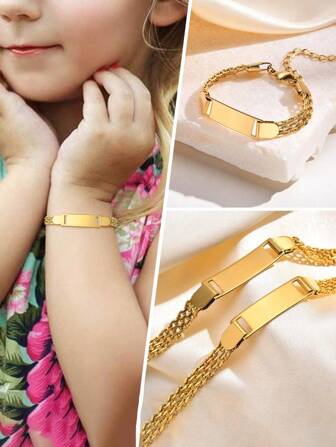 1pc Personalize Name Girl Bracelets, Customized 18k Gold Plated Stainless Mesh Chain Steel Bar ID Bracelet, Gold Jewelry, Beach Girl Accessories, With Butterflies And Small Hearts, Chunky Jewelry, Customized Baby Gifts For Delicate Gift For Kids Girls And Boys, Baby Shower, Parent-Child Activities, Family Love, Toddler Girl Summer Clothes Accessories, Expecting Mom Gift, Back To School Winter Gift Ideas Boy Girl Valentine's Day, Funny Secret Santa Gifts