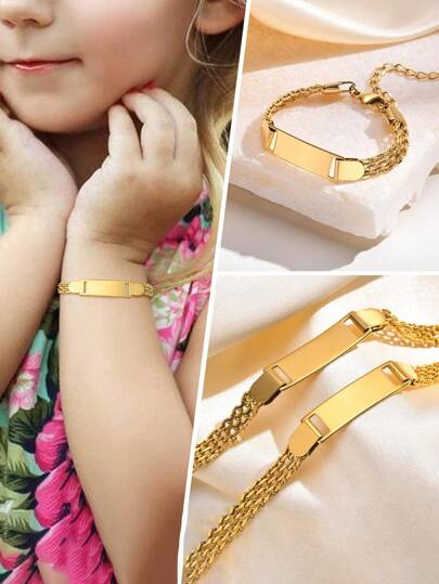 1pc Personalize Name Girl Bracelets, Customized 18k Gold Plated Stainless Mesh Chain Steel Bar ID Bracelet, Gold Jewelry, Beach Girl Accessories, With Butterflies And Small Hearts, Chunky Jewelry, Customized Baby Gifts For Delicate Gift For Kids Girls And Boys, Baby Shower, Parent-Child Activities, Family Love, Toddler Girl Summer Clothes Accessories, Expecting Mom Gift, Back To School Winter Gift Ideas Boy Girl Valentine's Day, Funny Secret Santa Gifts