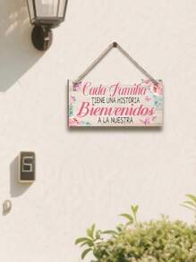 1 pieza / 2 piezas Placa de bienvenida a nuestra casa de España con flores rosas, decoración de habitación rosa, decoración del hogar, decoración de la puerta, fácil de colgar, arte de pared de 8x4 pulgadas