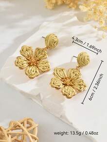1 Pair Handmade Woven Rattan Colorful Floral Boho Style Earrings, Unique Design Minimalist High-End Floral Tassel Earrings Suitable For Women's Daily, Vacation, Party Wear (Handmade With Minor Imperfections) - Khaki - View 3
