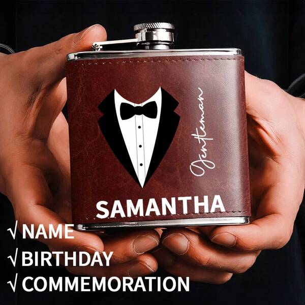 Customized Stainless Steel Hip Flask, Personalized Miniature Liquor Bottle Wine Pot For Outdoor, Car, Portable, With UV Craft, Memorial Gift, Customized Name, For Boyfriend, Father, Christmas, Valentine's Day, Thanksgiving