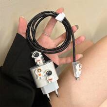 5件套宇航员设计【欧版20W充电器保护壳】透明充电口盖和防断线保护套，适用于 11/12/13/14/15/16 Pro Max/Plus | 二合一保护壳套装 - 彩色 - 查看 5
