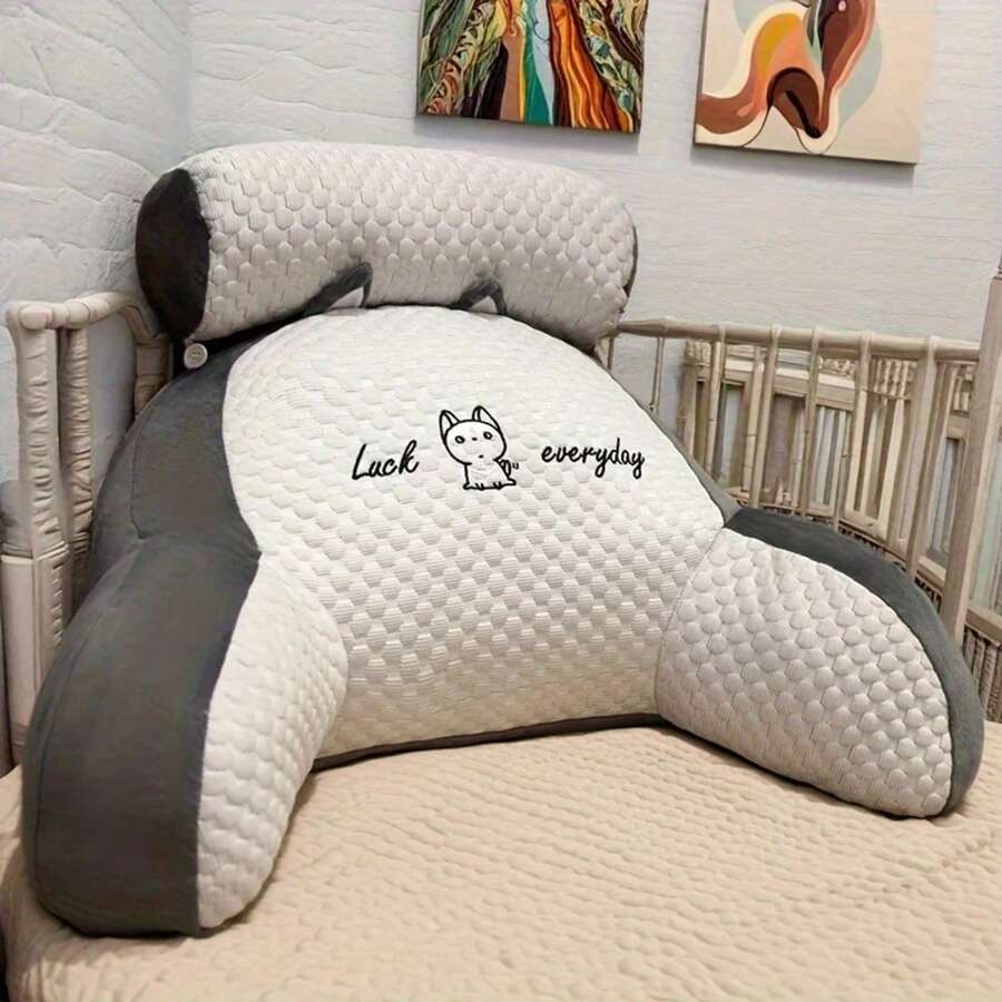 Adjustable Reading Pillow - Ergonomic Back Support Cushion For Bed/Sofa/Floor, Gray Quilted Breathable Design - 淺灰色 - 查看 1