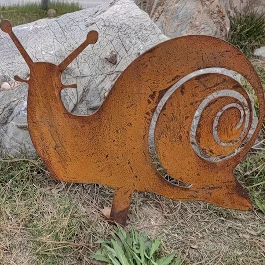 1pc Natural Rusted Countryside Metal Snail Garden Decor, Vintage Style, Outdoor Lawn Decoration, Sturdy Metal Structure, Perfect For Yard Decoration.