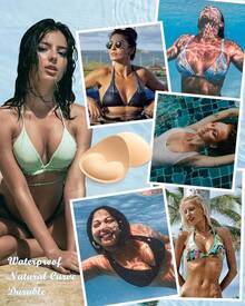 Waterproof Swimsuit Pads - 4 Pairs Heart Push Up Inserts - Beige - View 5