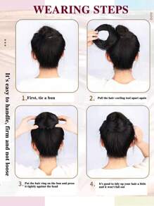 4-Inch Expandable Elegant Women's Hair Bun Maker | High-Temperature Fiber, Suitable For All Hair Types, Safe Adhesive Design, Easy Bun Styling, Fashionable Black Hair Bun Maker