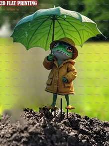 1pc 2D Cute Frog Garden Logo - Durable Animal Theme Outdoor Garden Decoration, Yellow Raincoat And Green Leaf Umbrella Design, Multi Functional Floor Mounted Outdoor Decoration, Suitable For Christmas, Teacher's Day, Thanksgiving Gifts, Fun Tadpole Garden Decoration, Lightweight Weather Artwork, Seasonal Decoration, Exclusive For Nature Enthusiasts,