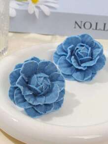 BMOR 1 par de aretes de vaquero retro con camelias y aretes de flor de denim 3D personalizados y exagerados, adecuados para el uso diario de las mujeres