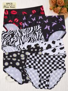 6 Pcs/Pack Plus Size Colorful Comfortable Mid-Rise Bikini Underwear