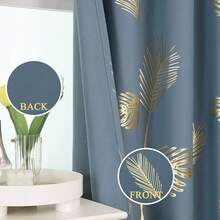 New  Stone Blue Blackout Curtains For Bedroom,Room Darkening Gold Palm Tree Pattern Curtains 84 Inch Long,Light Blocking Rmal Insulated Window Drap For Living Room,52Wx84L,2 Panels - Stone Blue Gold Print 52 W x 84 L (Pack -2) - View 3