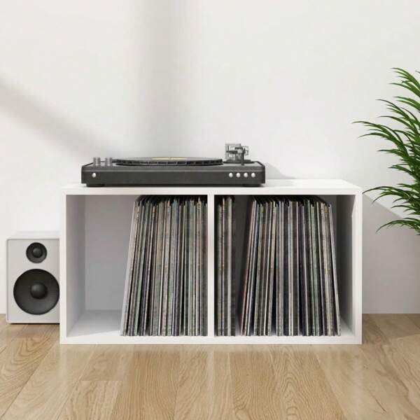 Larryhot Boîte de rangement vinyles Blanc 71x34x36 cm Bois d'ingénierie, solide et durable, facile à assembler, gain de place, style décoratif