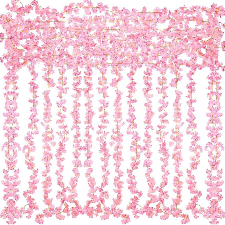 1/3 件/包樱花藤假花花环，装饰花卉填充物 - 深粉紅色 - 查看 1