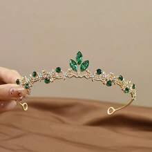 1pc Rhinestone Princess Crown Headband For Girls, Luxury Sweetheart Design - Green - View 5