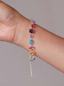 Bracelet orné de zircones cubiques colorées, élégant et polyvalent, idée cadeau à la mode pour un ami