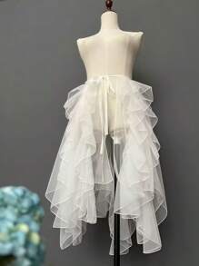 1pc Asymmetrical White/Black Tailcoat Dress, Asymmetrical Fish Tail Skirt, Layered Tulle Dress, Flowy Singing Dress, Cover-Up Dress, Crystal Chiffon Maxi Skirt, One-Piece Apron, Ruffled Multilayer Trailing Dress Suitable For Wedding, Banquet, Performance, Party, Bride, Bridesmaid, Stage Show, Cosplay, Travel Photo Prop, Dancing, Halloween Costume Fall Clothes For Women