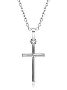 1 Stück modische, französisch-inspirierte, gepresste Öl 3D-Edelstahl-Kreuz-Halskette, exklusives Luxus-Design als vielseitiger Schmuck für Feiertage