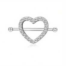 IRONBOX 1 件 14G 乳环 316L 医用钢心形 CZ 舌头杠铃身体穿孔环 - 銀色 - 查看 12