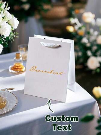 1pc Custom Gift Bag Suitable For Bridesmaid, Groomsman, Bachelorette Party, Bridal Shower, Bridesmaid Party, Thank You For Bridal Party, Gift Bags For Wedding Party, Wedding Favors Gift Bags For Men, Groomsmen Proposal Bags Kraft Paper Bags With Ribbon Handles, Black And White Paper Bags, Black Gift Bags Stylish,Adorable,High-Quality Custom,Personalized,Unique Ideal Gifts For Her Boyfriend,Girlfriend,Dad,Mom,Family,Friends