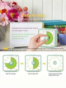 60分钟儿童视觉计时器，教室和厨房倒计时器，学习桌上计时器，带水果图案的儿童时间管理工具 - 彩色 - 查看 3