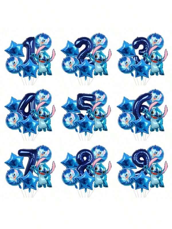 Disney 32 pulgadas Globos numéricos de lámina de aluminio, 6 piezas Globos de aluminio con diseño de Stitch Dibujos Animados, Decoración de fiesta de cumpleaños con tema espacial de anime