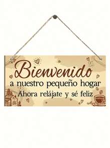 1 pieza / 2 piezas Placa de bienvenida a nuestra casa de España con flores rosas, decoración de habitación rosa, decoración del hogar, decoración de la puerta, fácil de colgar, arte de pared de 8x4 pulgadas
