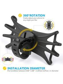 婴儿推车手机支架，360°可旋转车载手机支架，硅胶自行车导航支架，可容纳长达 15.5 厘米/6.1 英寸、宽 7.5 厘米/2.95 英寸的手机 - 黑色 - 查看 5