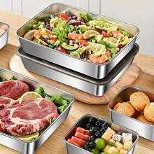 Juego de 2 bandejas de hornear cuadradas de acero inoxidable con tapa, aptas para preparar comidas y picnics al aire libre, fiambreras, contenedores de alimentos portátiles con tapa hermética y a prueba de fugas. Adecuado para aulas, universidades, oficinas, campamentos y picnics, organizadores y almacenamiento de cocina, accesorios de cocina, regalos de Navidad