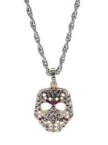 Vintage Rhinestone Decor Mask Pendant Necklace, Hip Hop Fashion Jewelry, European And American Style