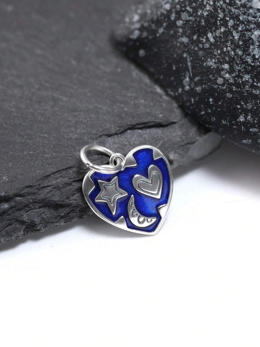 1 pieza Colgante con el diseño de corazón escrito en las estrellas, de plata de ley 925 con esmalte, un accesorio delicado y único para regalo de joyería para mujeres u hombres