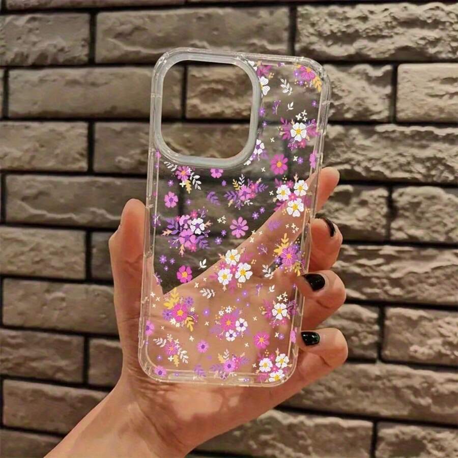 Cute Pink Floral Phone Case For Various Models, Perfect As A Gift For Girls. - Clear - View 1