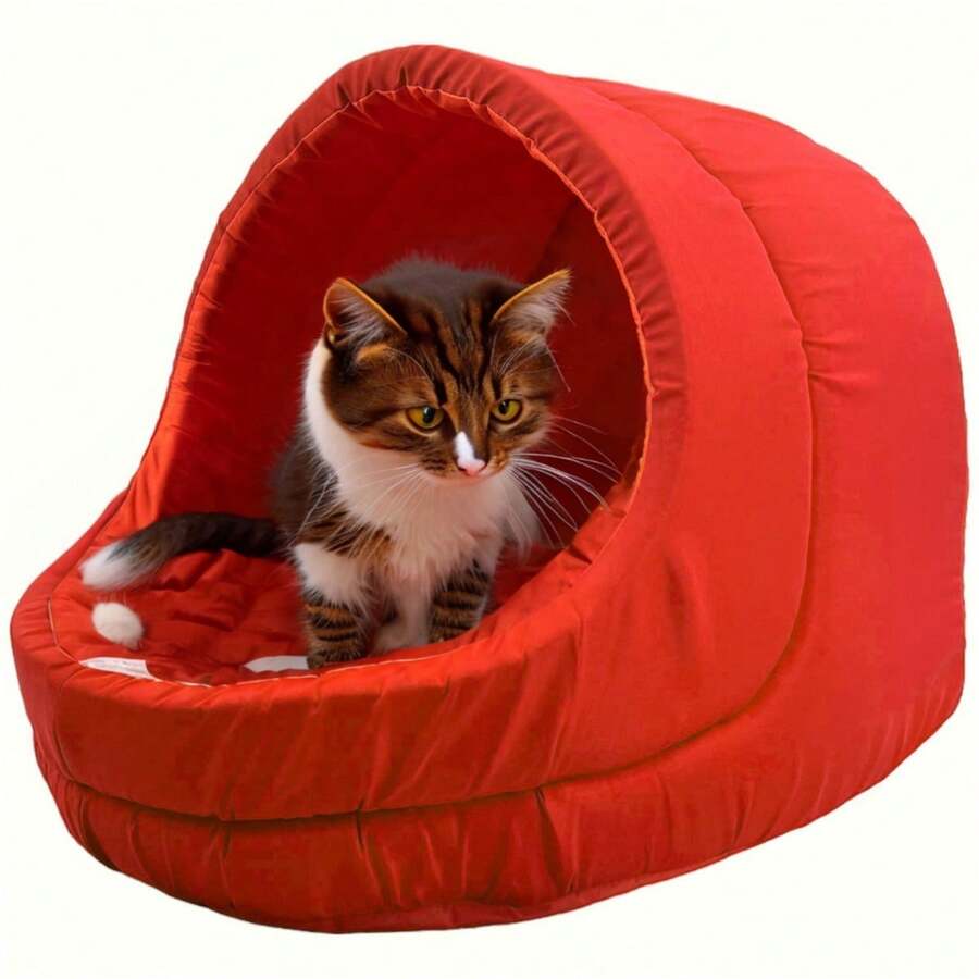 Pet Bed Medium For Dogs And Cats With Cushion - Red - View 1