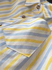 Spring/Autumn Kids Striped Collared Shirt, Fashion Korean Style Boys Casual Long Sleeve Blouse, Toddler/Little Boys - Blue - View 5