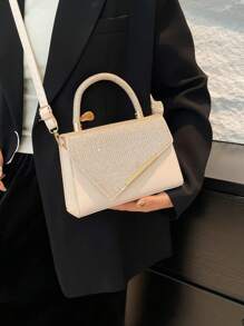 Bolsa de Festa Elegante Branca Feminina - Embelezada com Strass, Bolsa de Ombro e Tiracolo Chique, Clutch de Presente com Decoração Dourada