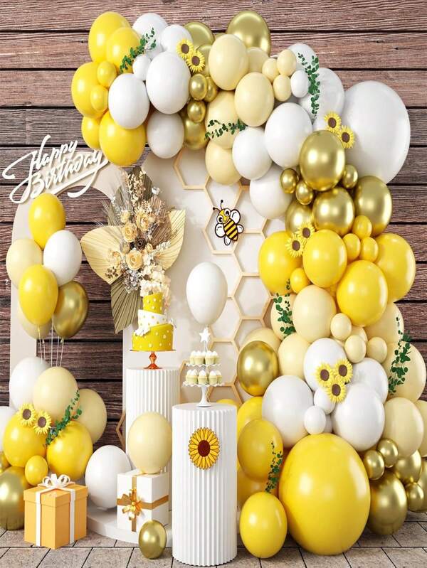 101 stuks 5 inch 10 inch 18 inch Macaron Geel Wit Goud Ballonnenboogset, Ronde Latex Ballonnenset voor Verjaardagen, Bruiloften, Jubilea, Gender Reveal Party, Doordeweekse Vieringen - Geen Stroom Nodig, Geschikt voor Alle Seizoenen en Vaderdag/Moederdag Feestdecoratie