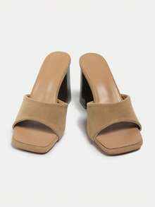 2025 Spring/Summer New Brown Suede Round Toe Chunky Heel Open Toe High Heel Sandals For Women - Brown - View 2