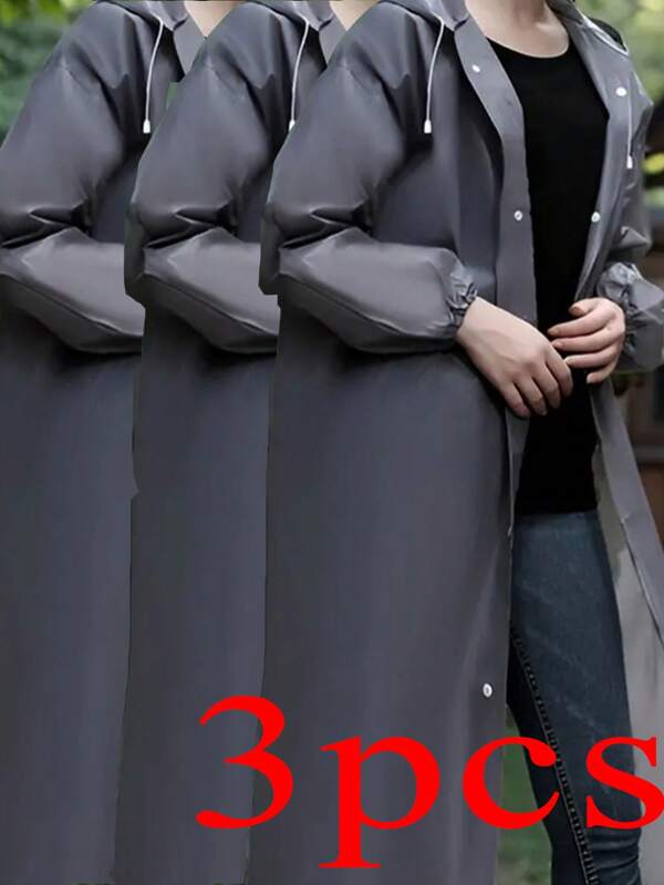 1/2/3pcs Adult Grey Waterproof Rain Poncho, Full Body With Drawstring, Portable Travel Outdoor Cycling Rain Coat, Casual Style