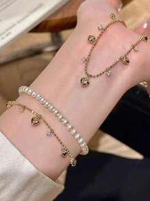 1pc Glamorous Heart & Tassel Zirconia Bracelet, Elegant & Minimalist Jewelry For Women