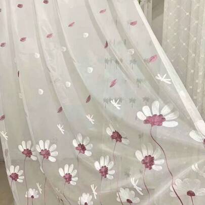 1pc Minimalist Modern Small Floral Sheer Curtain For Living Room, Bedroom, Balcony, Casement Window