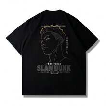 BREATHABLE SUMMER Comfortable Summer Japanese Anime 2025 Summer Slams Dunks Master Big Movie Blockbusters Short SLEEsve T-Shirt Summer Loose 100_ Cotton Sakura Ikebana - 黑色 - 查看 1