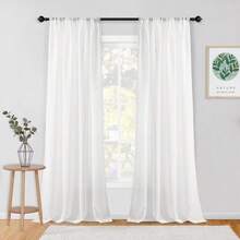 New  Crushed Voile Sheer Curtains For Living Room Rod Pocket Window Treatment Crinkle Sheer Curtains(2 Panels, 51" X 108", White) - 白色 51 寬 x 108 長(2 包) - 查看 1