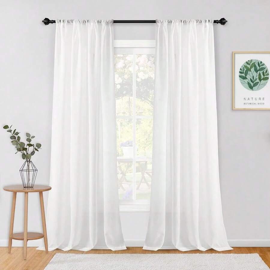 New Crushed Voile Sheer Curtains For Living Room Rod Pocket Window Treatment Crinkle Sheer Curtains(2 Panels, 51" X 108", White) - 白色 51 寬 x 108 長(2 包) - 查看 1