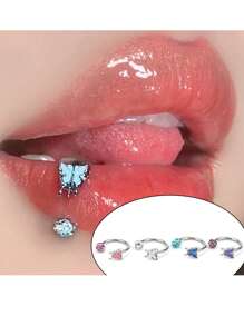 1pc Butterfly Shaped, Bat Lips Ring, Sparkling Harajuku Lip Ring, Cartilage Hoop, C-Shape, Pink & White, New Lip Piercing Jewelry, Suitable For Women's Daily Wear And Gift